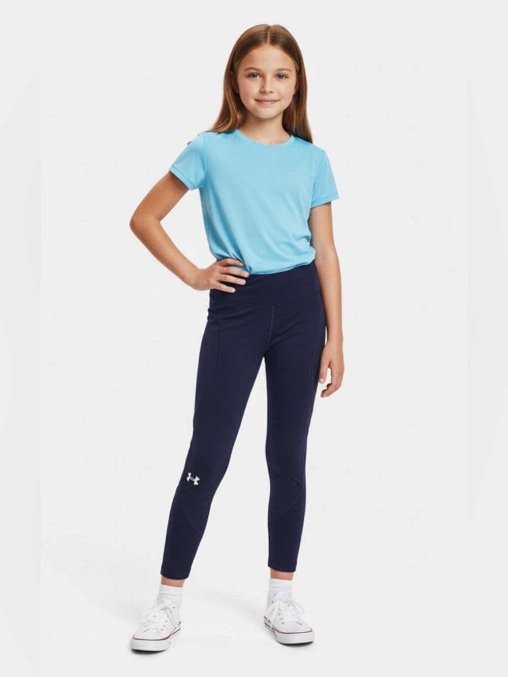 Under Armour Girls Navy Blue Fitted Leggings Size Medium